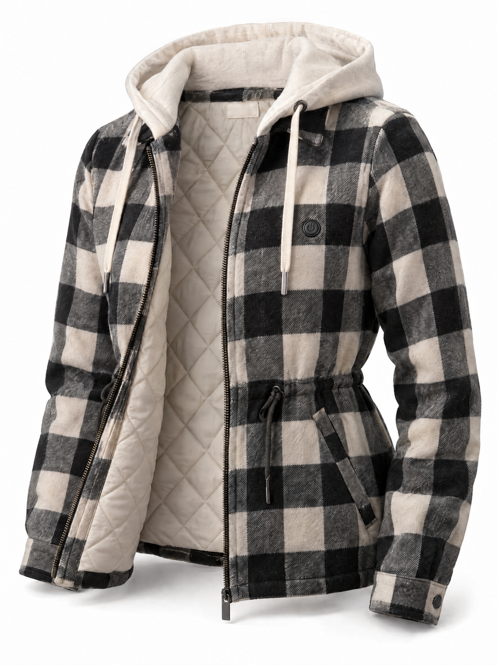 Women's Heated Flannel Jacket | Black & Cream Buffalo Check