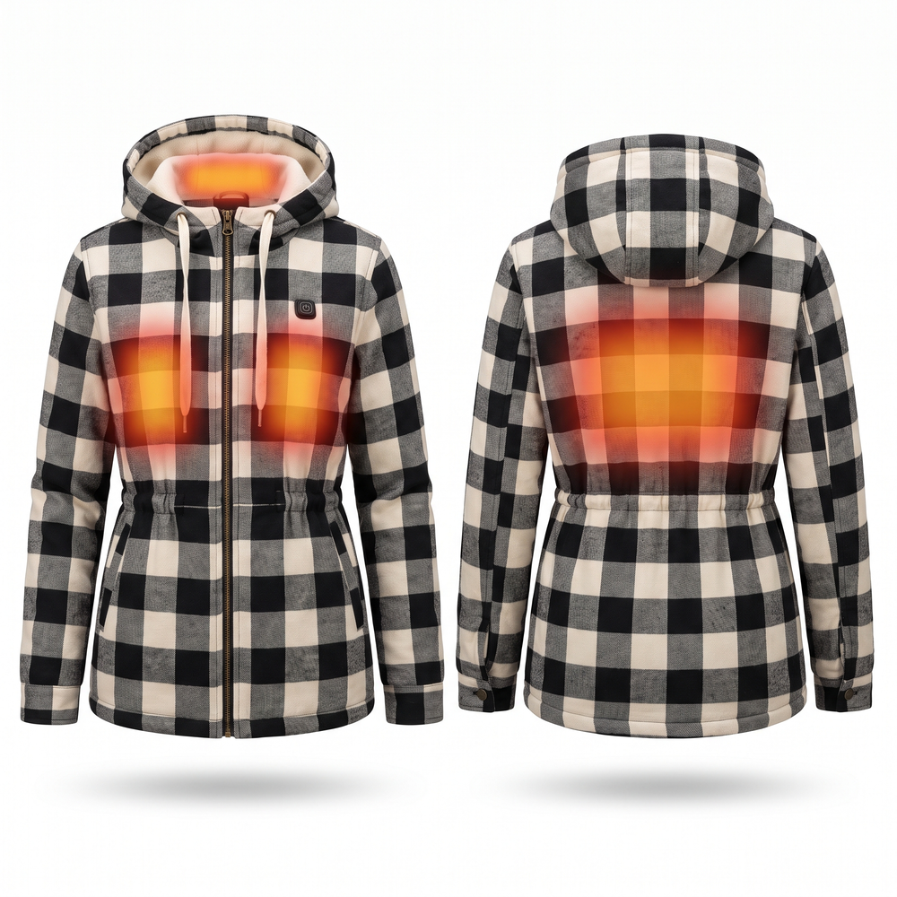 Women's Heated Flannel Jacket | Black & Cream Buffalo Check