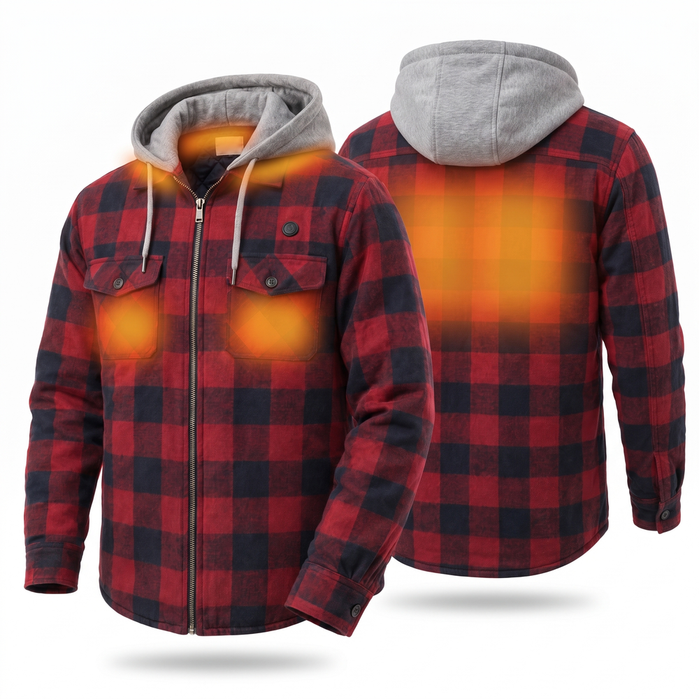 Men's Heated Flannel Jacket | Red & Navy Buffalo Check